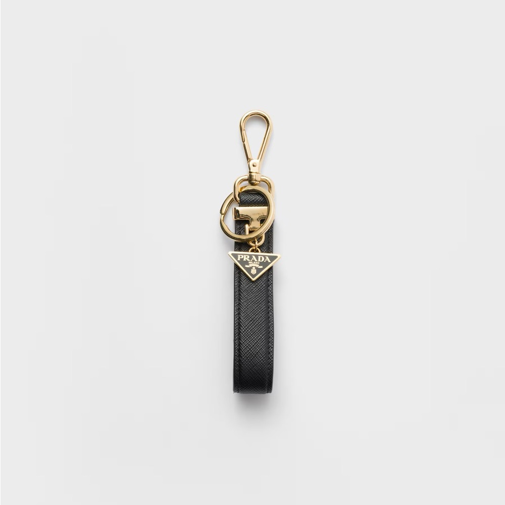 Prada Saffiano Black and Gold Leather Key Ring